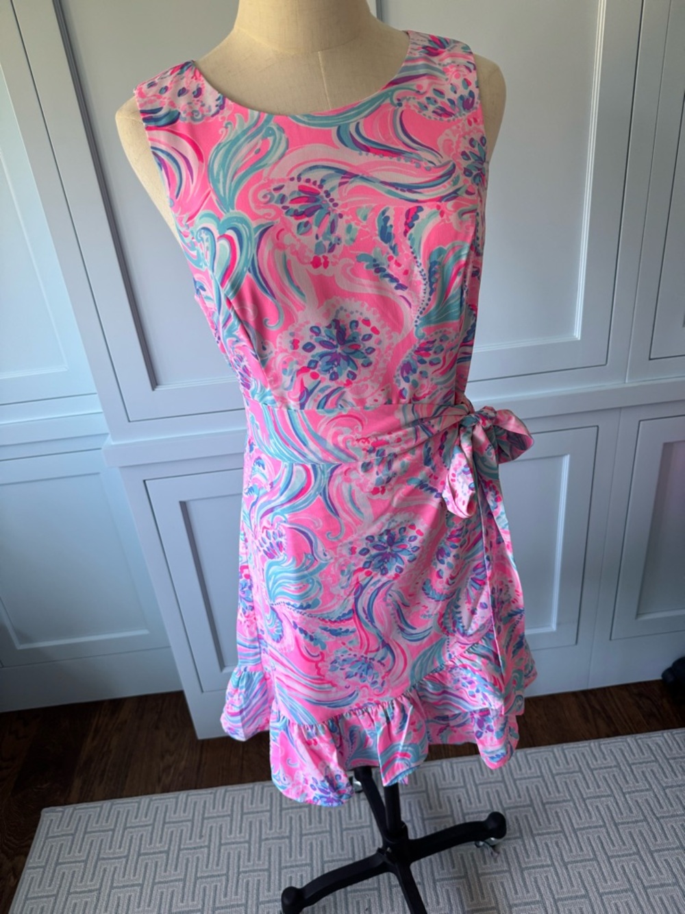 Lilly Pulitzer Pink Swirl Print Tie-Waist Mini Dress